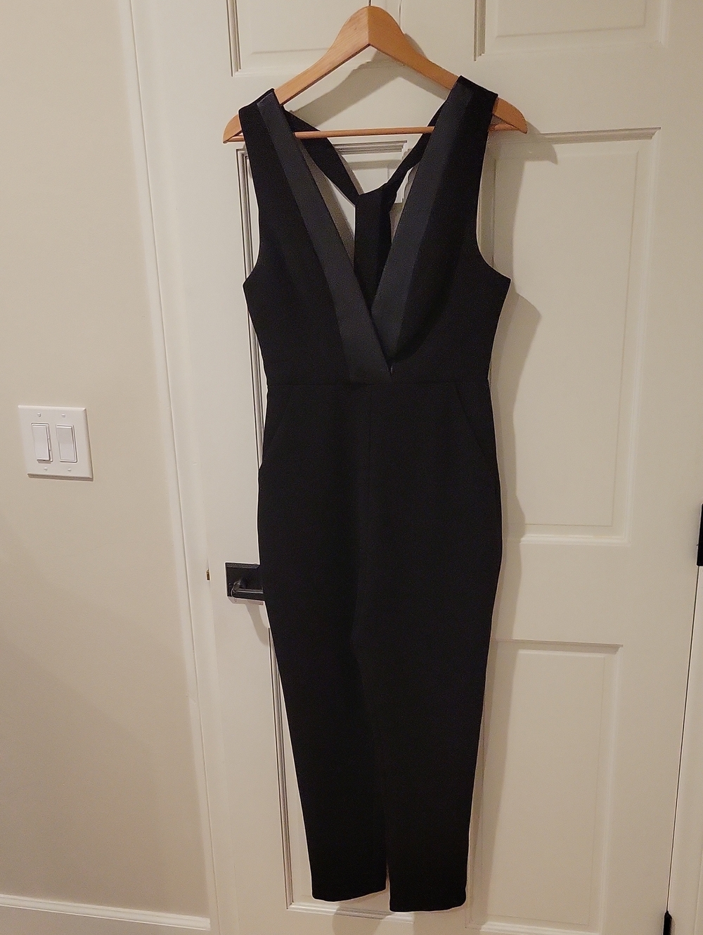 Black V-Neck Jumpsuit with Sheer Inset